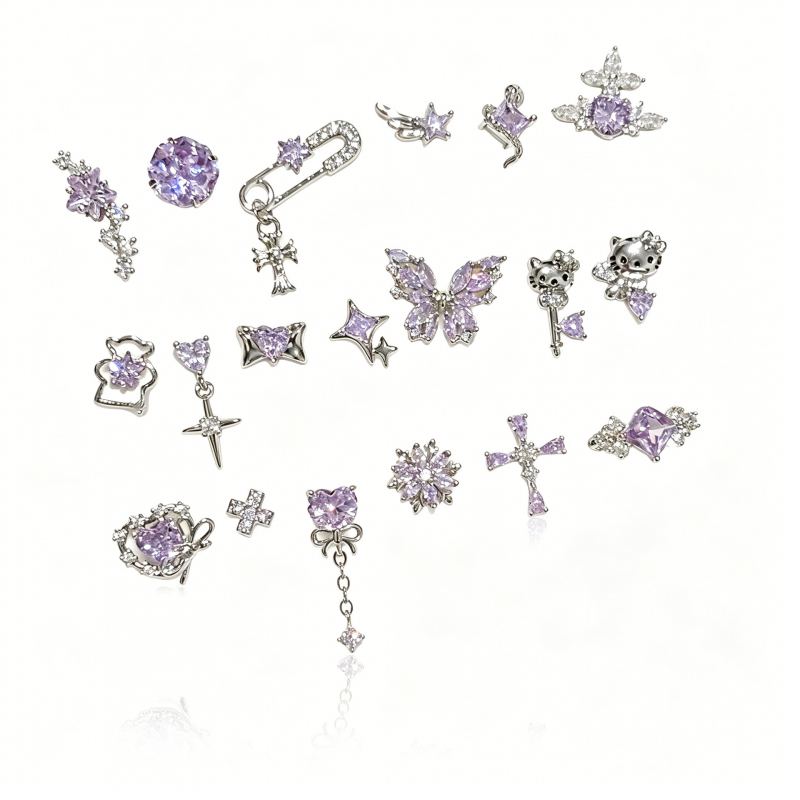 F136钛合金锆石紫色耳垂钉 内螺旋养耳洞防过敏耳钉 穿刺饰品 5