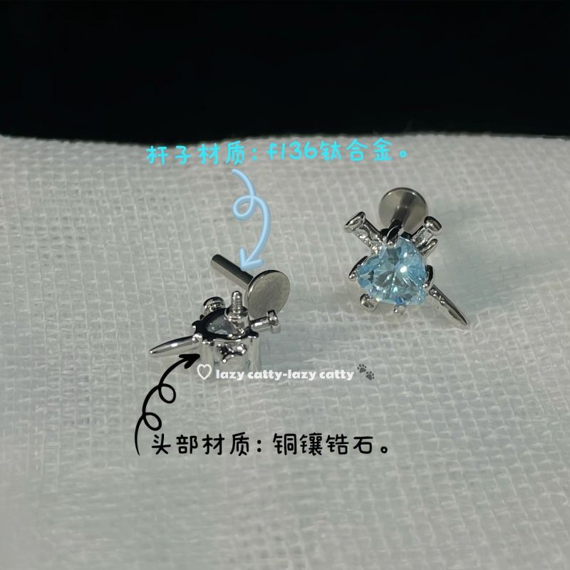 F136钛合金锆石爱心耳骨钉 内螺旋养耳洞防过敏耳钉 穿刺饰品 2