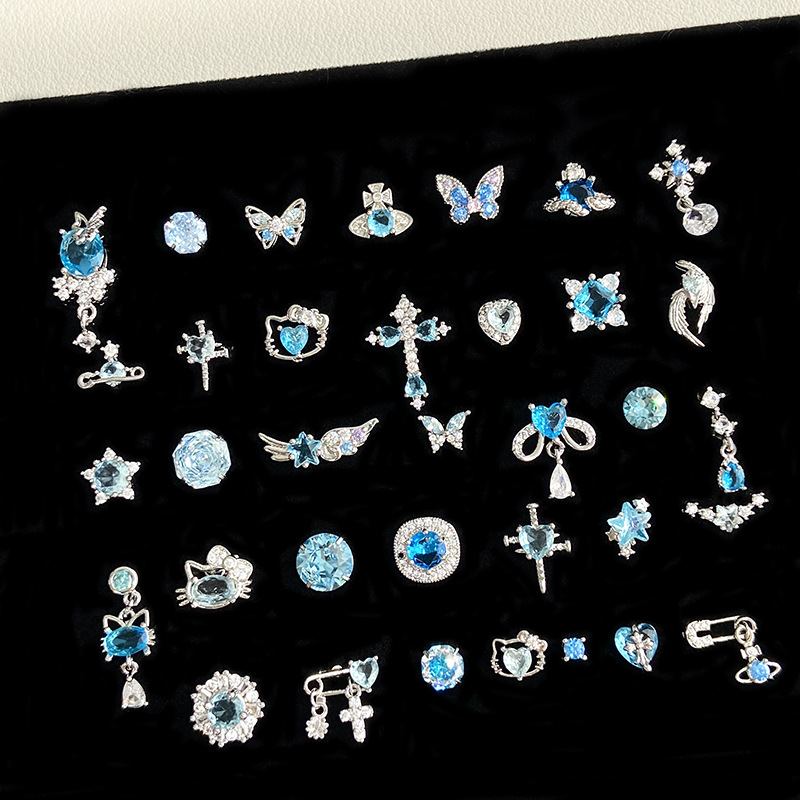 F136钛合金锆石蓝色耳骨钉 内螺旋养耳洞防过敏耳钉 穿刺饰品 4