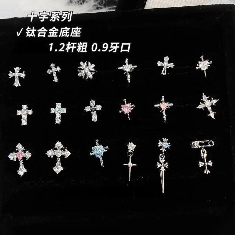 F136钛合金锆石十字架耳骨钉 内螺旋养耳洞防过敏耳钉 穿刺饰品