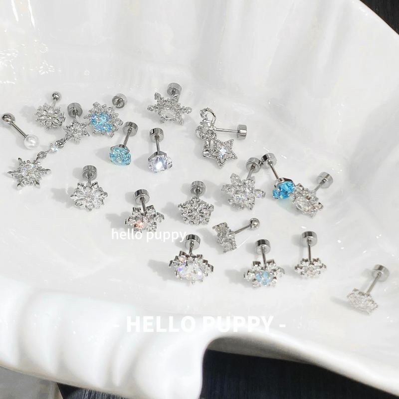 F136钛合金锆石雪花耳骨钉 内螺旋养耳洞防过敏耳钉 穿刺饰品 4