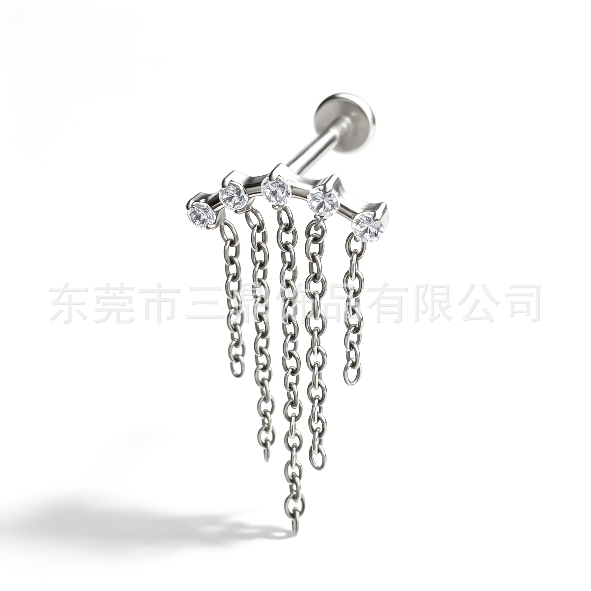 F136 Titanium 链条 Pendant 五连 Cubic Zirconia Ear Stud G23 Implant Grade Titanium Piercing Jewelry Helix Cartilage Stud Ear 蜗钉