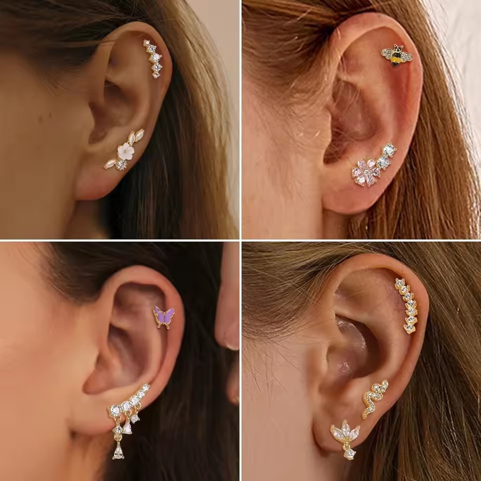 Astm F136 Titanium Piercing Ear Stud 嘻哈 链条 Helix Cartilage Stud F136 Titanium Alloy Labret Stud Lip Ring