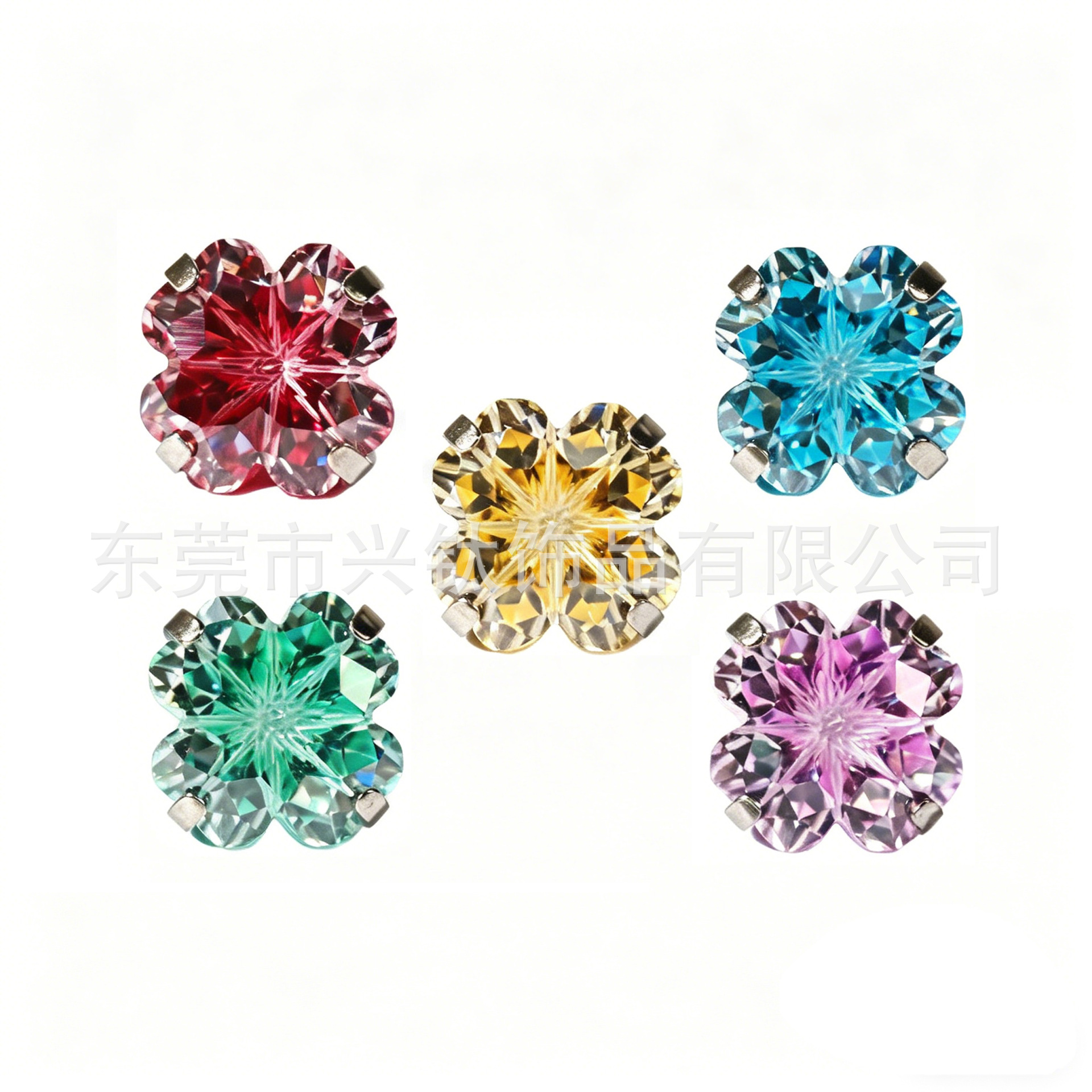 F136 Titanium Alloy 四叶草 Cubic Zirconia Ear Stud 圆底 Prong Studded 渐变G23 Ear Stud Helix Cartilage Stud Ear 蜗钉穿孔