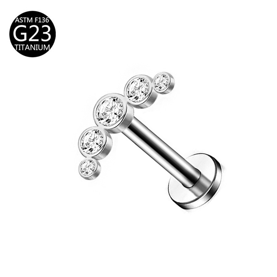 厂家 G23 Titanium 穿孔 Labret Stud Ear Stud Brass Studded Cubic Zirconia 链条叶子F136 Titanium Alloy Ear Stud