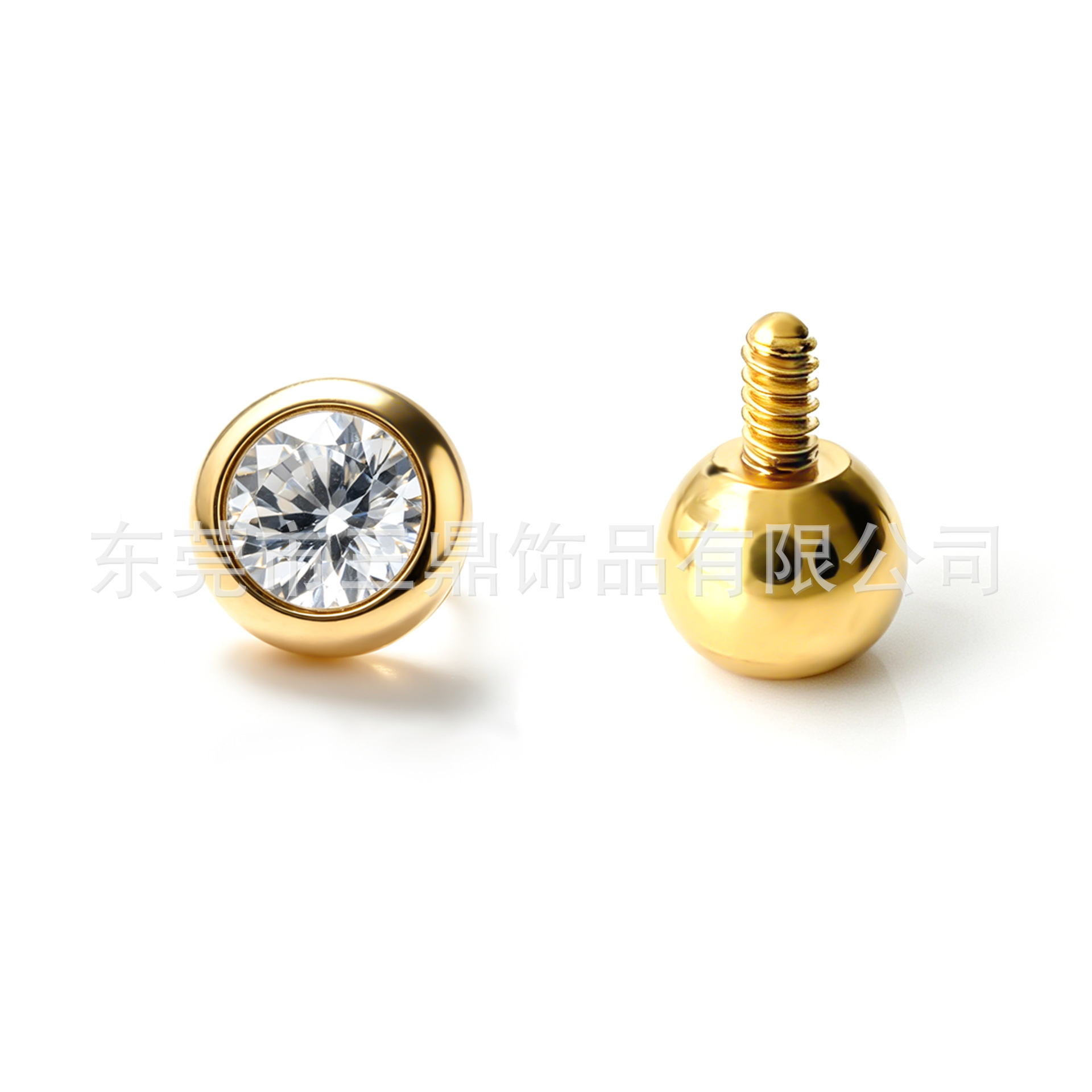 F136钛3.0mm迷你小小金豆锆石耳钉18K镀金鼻钉唇钉G23钛合金穿刺