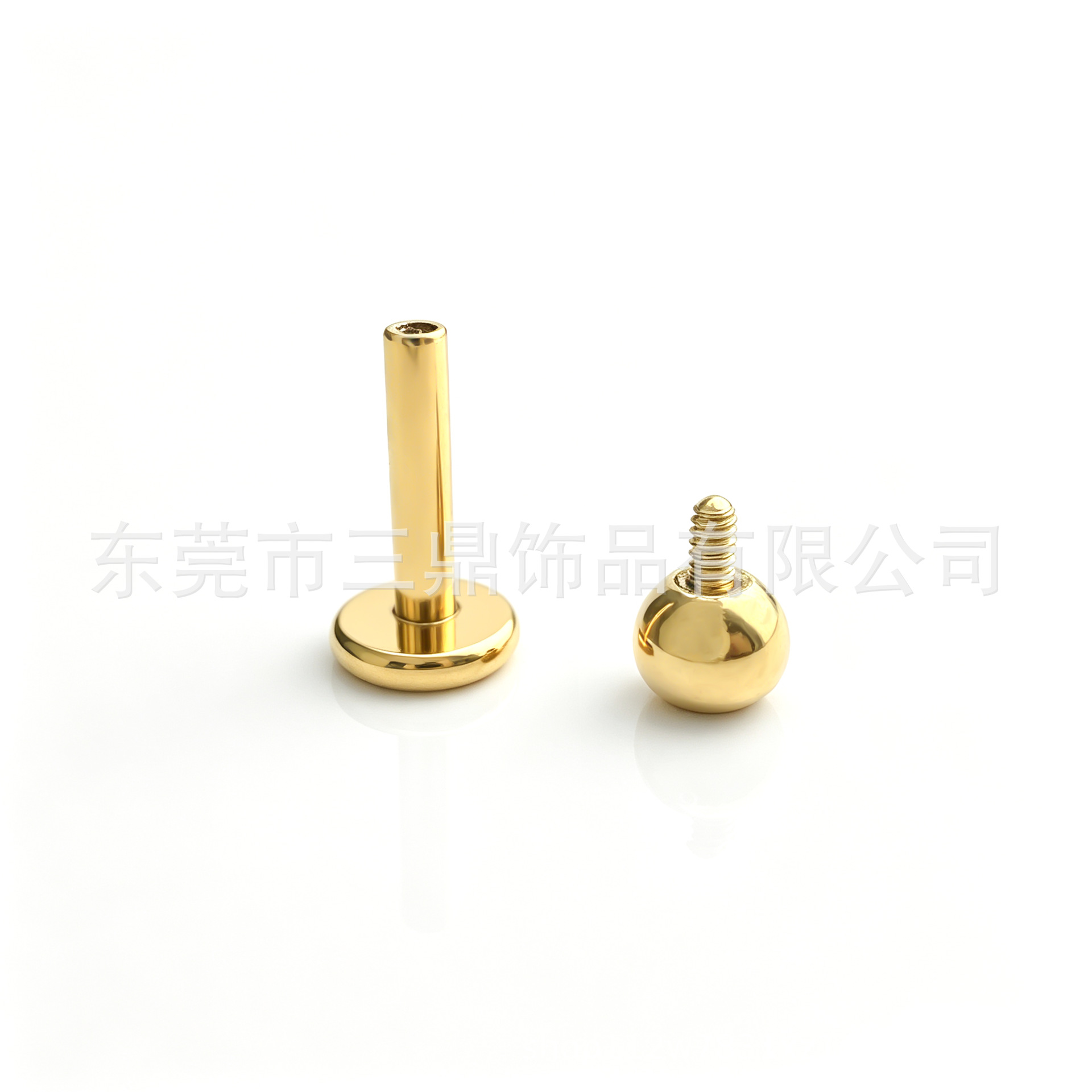 F136钛3.0mm迷你小小金豆锆石耳钉18K镀金鼻钉唇钉G23钛合金穿刺