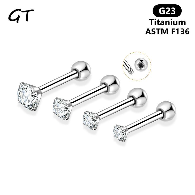 F136 Titanium Alloy Ear Stud Jewelry Women Four Prong Thread G23 Piercing Tongue Barbell Labret Stud Jewelry
