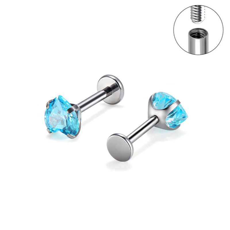 F136 Implant Grade Titanium Alloy 养 Ear 洞 Ear Stud Helix Cartilage Stud Ear 蜗钉超闪 Heart Cubic Zirconia Internal Thread Jewelry 头