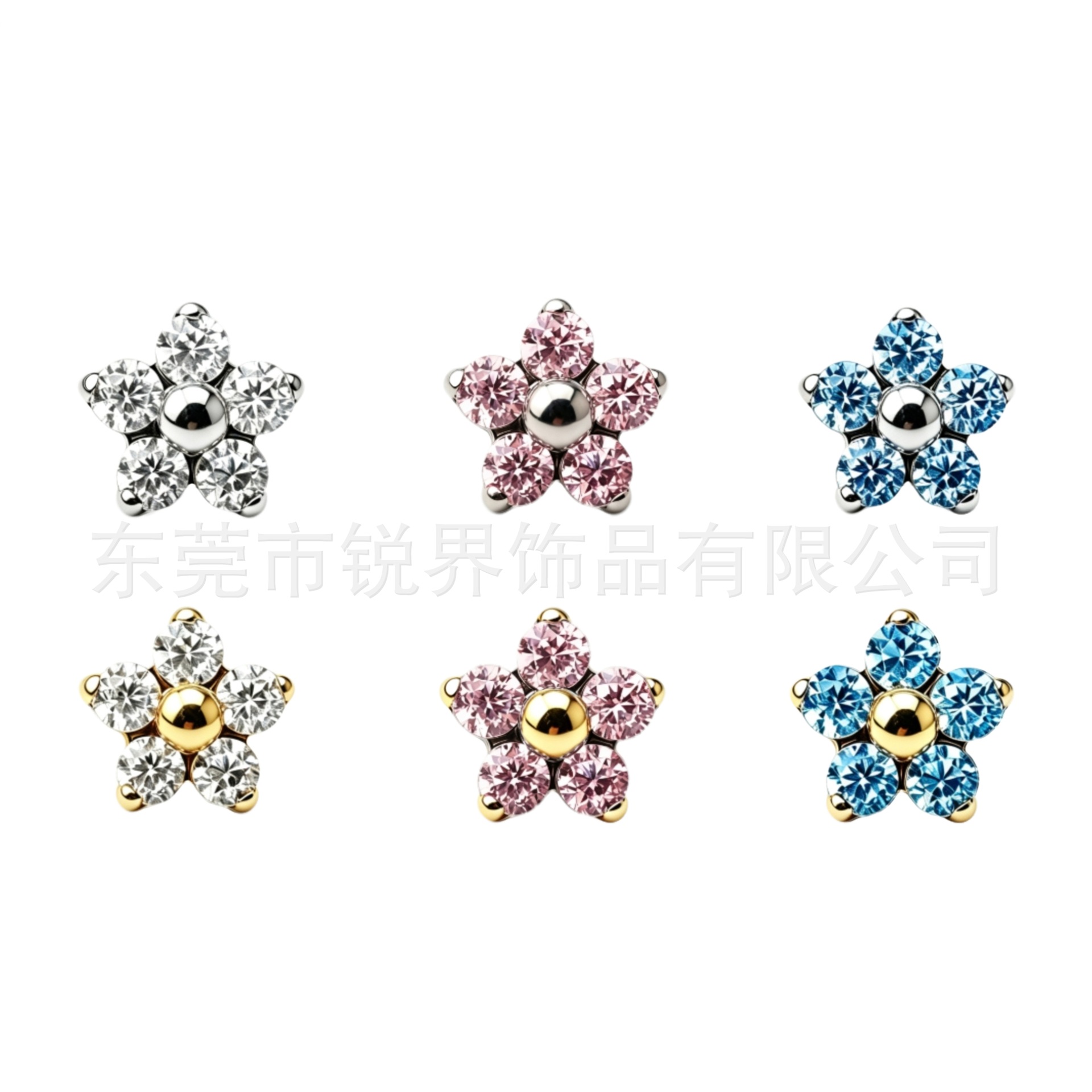 F136 Titanium Alloy 超闪 Cubic Zirconia 五瓣小梅 Flower Ear Stud Internal Thread Labret Stud Nose Stud Helix Cartilage Stud Piercing Jewelry