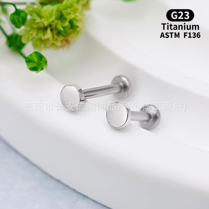 F13 Titanium Alloy Extra Long Internal Thread 平面基础 Labret Stud Tongue Barbell Ear Stud G23 Implant Grade Titanium 人体 Piercing Jewelry