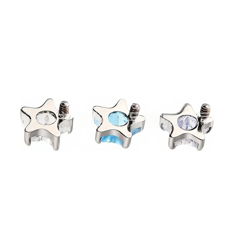 Titanium Alloy 五角 Star 超闪 Cubic Zirconia Labret Stud Internal Thread Ear Stud Helix Cartilage Stud 人体 Piercing Jewelry 头