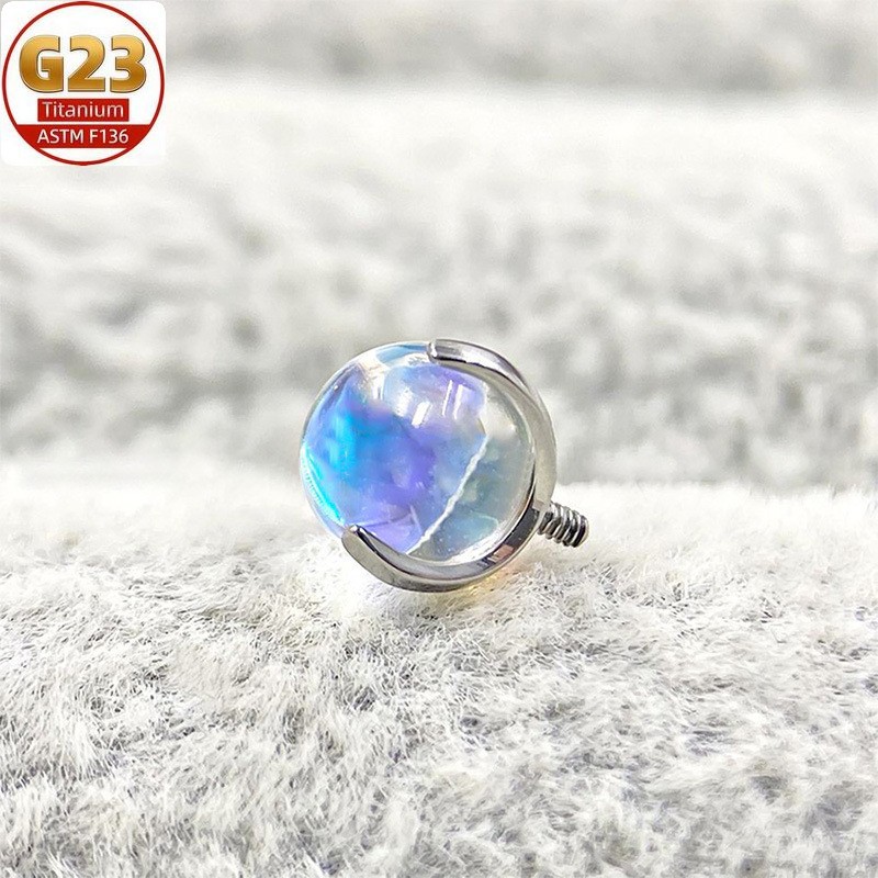 F136 Titanium Alloy 月光石 Tongue Barbell Ear Stud 替换 Jewelry 头G23 Titanium 三 Prong Ball Labret Stud Piercing Jewelry