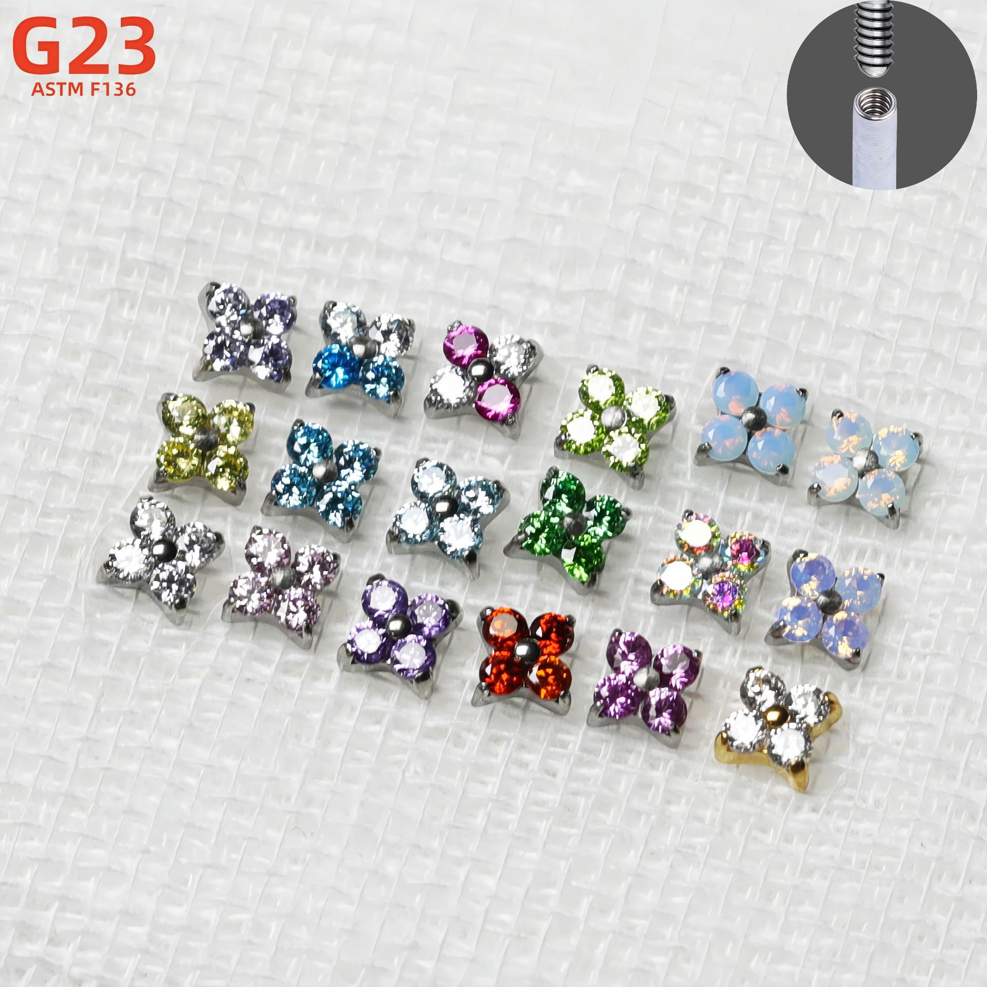 F136 Titanium Alloy 华子 Diamond 梅 Flower Helix Cartilage Stud Ear Stud 替换头 Piercing Jewelry Accessories 加工