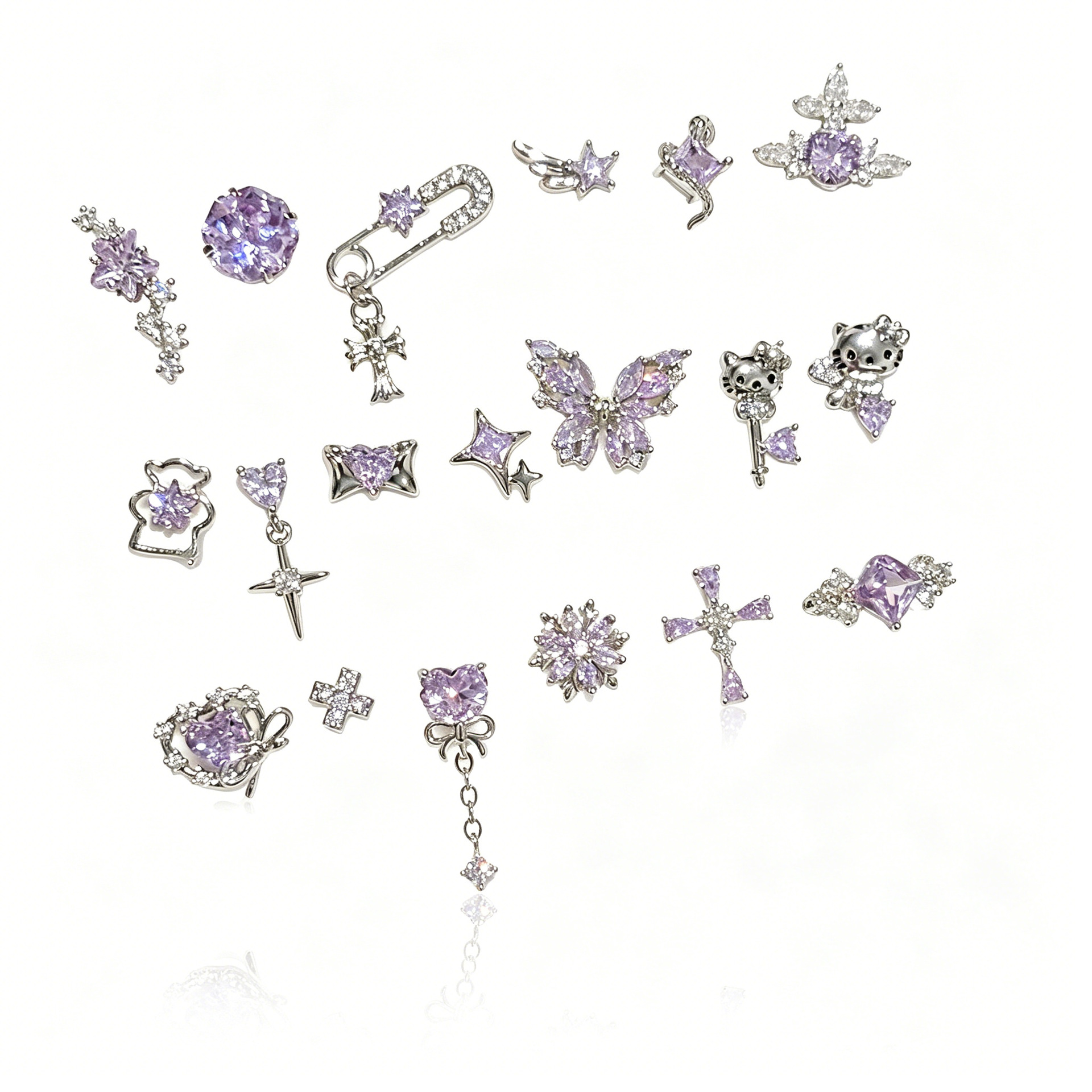 Titanium Alloy Post Ear Stud 0.9牙口 Internal Thread 爆闪紫 Zirconia Ear 饰集合 Brass Set With Cubic Zirconia 316L Steel Post Ear 饰 - Copper Body