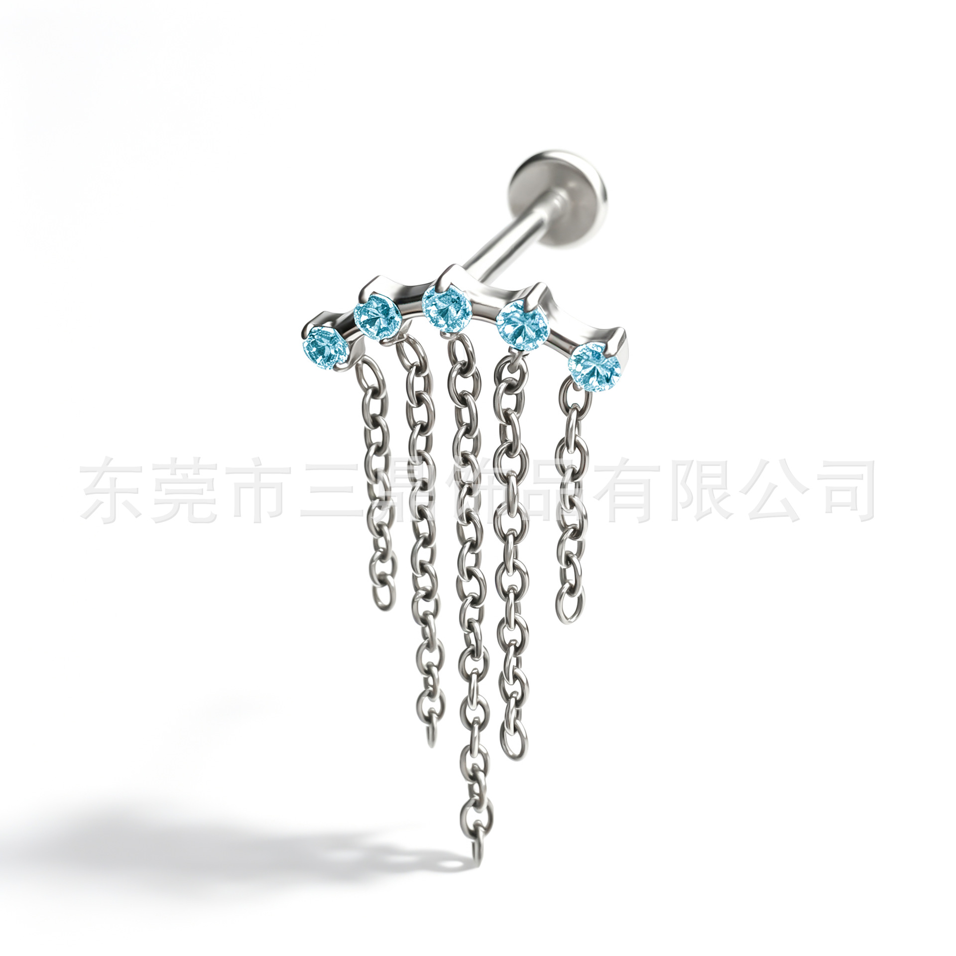 F136 Titanium 链条 Pendant 五连 Cubic Zirconia Ear Stud G23 Implant Grade Titanium Piercing Jewelry Helix Cartilage Stud Ear 蜗钉