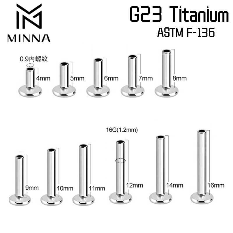 F-136 Titanium Alloy Nose Stud Helix Cartilage Stud Flat Back Barbell Internal Thread Labret Stud 底座16G Piercing Jewelry Accessories - 16G(1.22mm)
