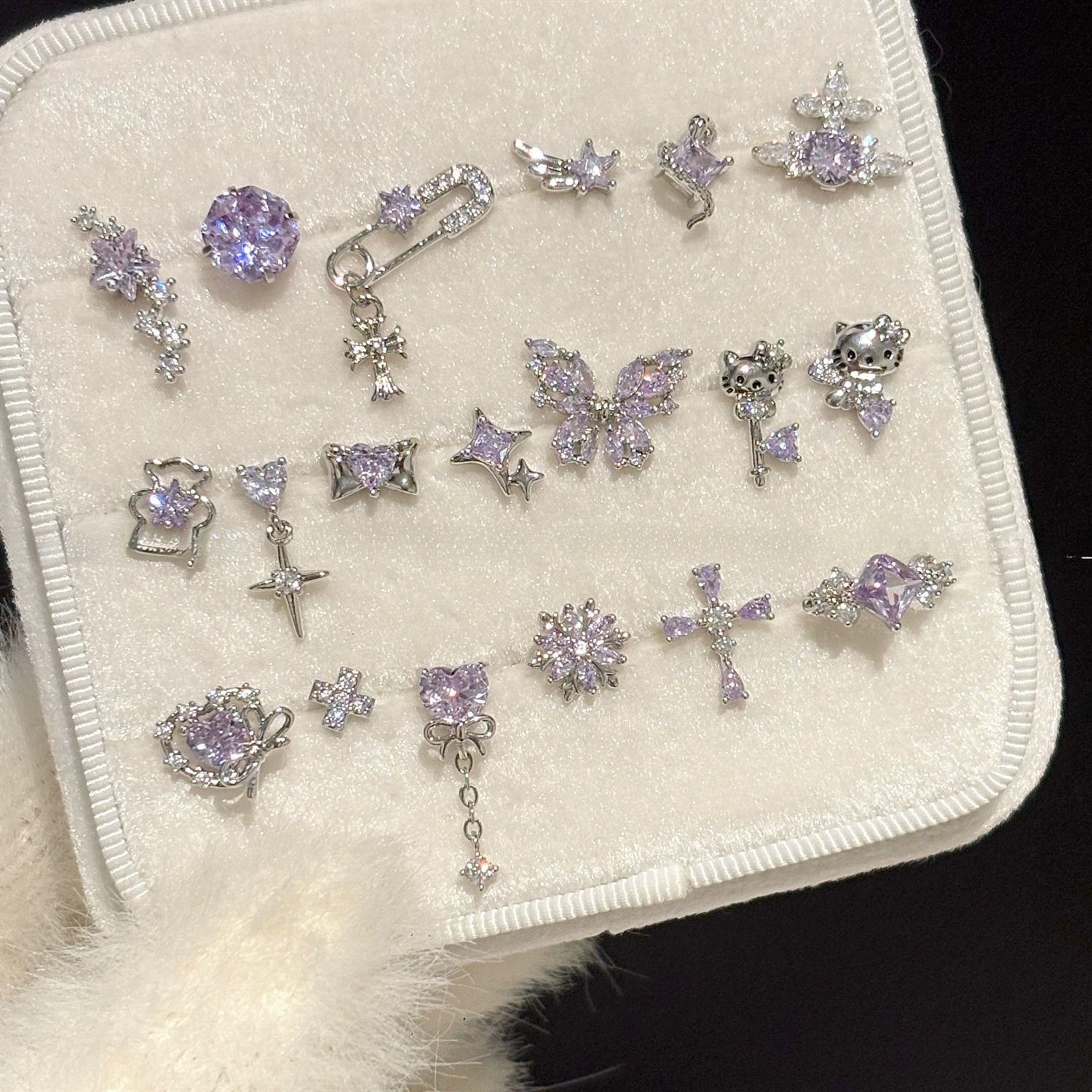 Titanium Alloy Post Ear Stud 0.9牙口 Internal Thread 爆闪紫 Zirconia Ear 饰集合 Brass Set With Cubic Zirconia 316L Steel Post Ear 饰 - Copper Body