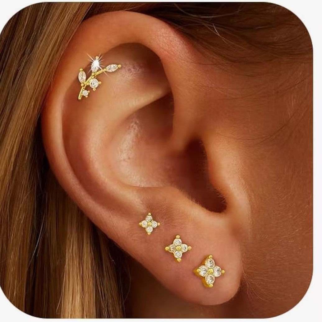 厂家 G23 Titanium 穿孔 Labret Stud Ear Stud Brass Studded Cubic Zirconia 链条叶子F136 Titanium Alloy Ear Stud