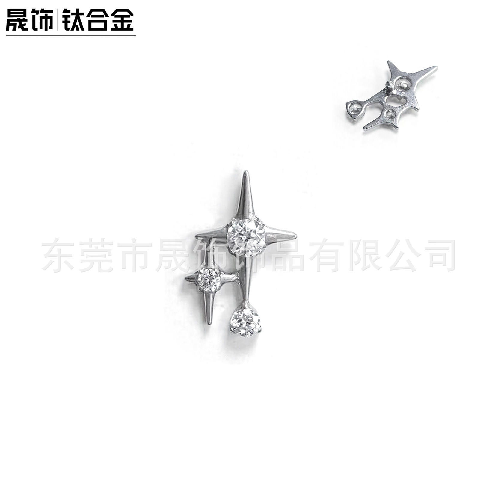 F136 Titanium Alloy Cross 芒 Star Studded Cubic Zirconia Ear Stud G23 Titanium Internal Thread Labret Stud 穿孔 Jewelry 头部