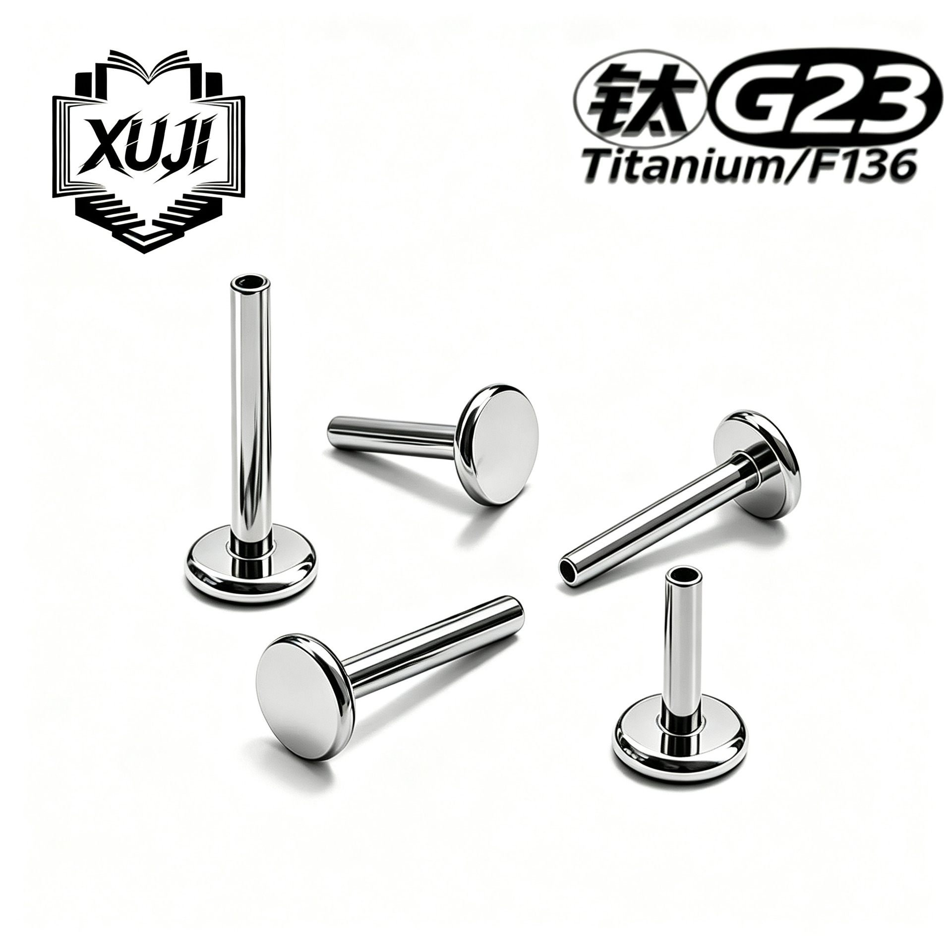 F136 Titanium Alloy Internal Thread Flat Back Straight Barbell 底座 Ear Stud Labret Stud Helix Cartilage Stud G23 Titanium Piercing Jewelry Accessories