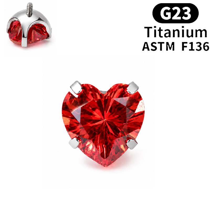F136 Implant Grade Titanium Alloy 养 Ear 洞 Ear Stud Helix Cartilage Stud Ear 蜗钉超闪 Heart Cubic Zirconia Internal Thread Jewelry 头