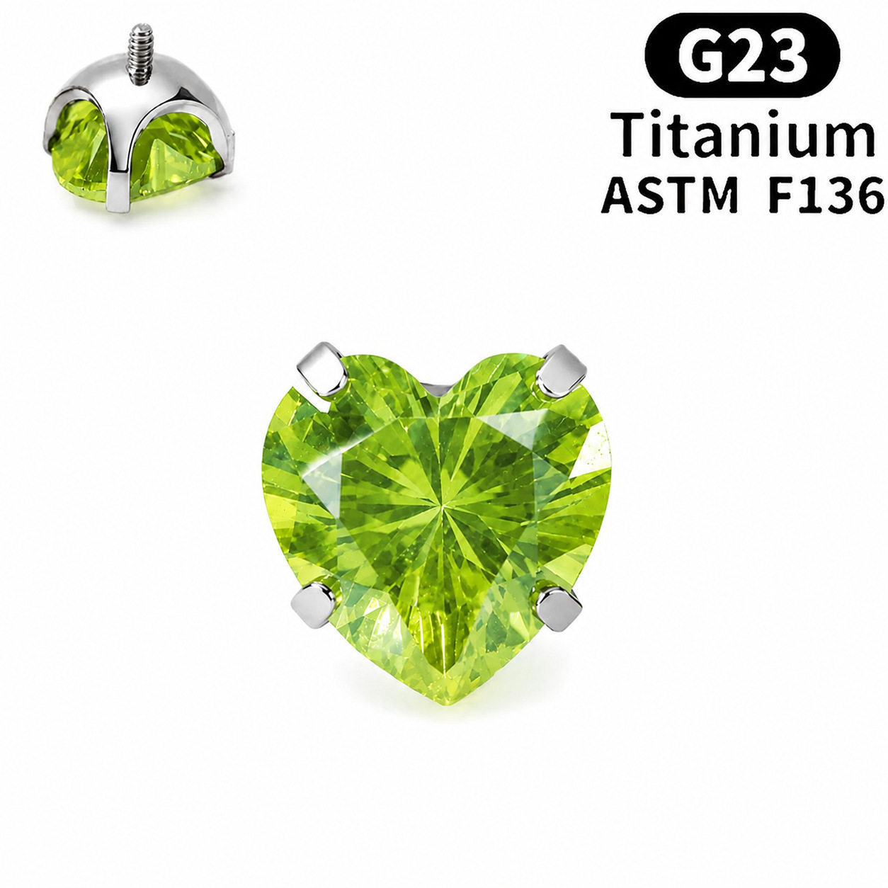 F136 Implant Grade Titanium Alloy 养 Ear 洞 Ear Stud Helix Cartilage Stud Ear 蜗钉超闪 Heart Cubic Zirconia Internal Thread Jewelry 头