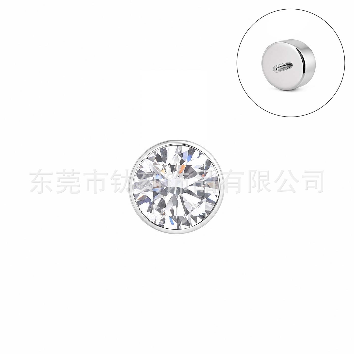 F136 Titanium Alloy 圆 Zirconia 杯 Ear Stud Pendant Double 头 Ring 0.9牙 Internal Thread 人体 Piercing Jewelry