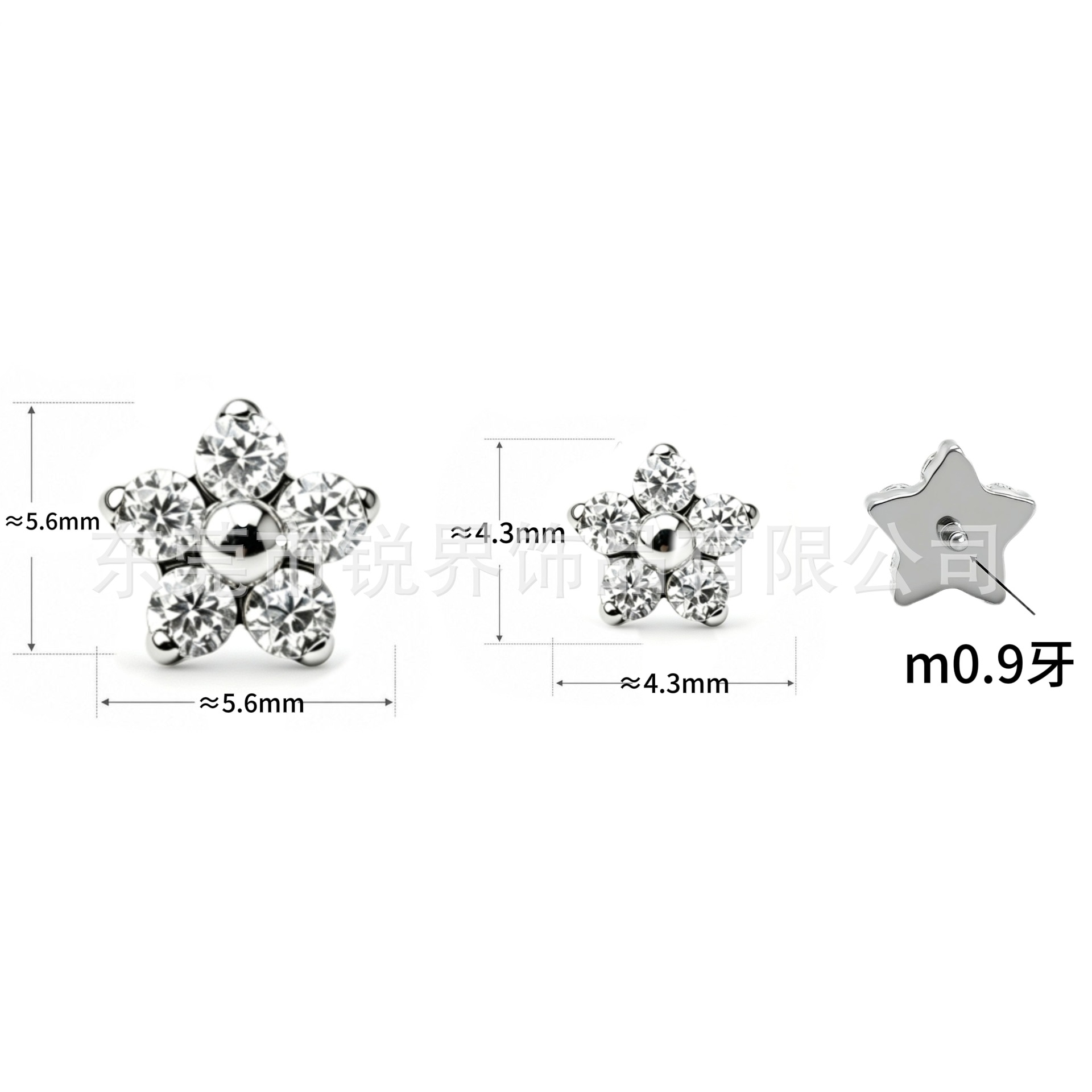 F136 Titanium Alloy 超闪 Cubic Zirconia 五瓣小梅 Flower Ear Stud Internal Thread Labret Stud Nose Stud Helix Cartilage Stud Piercing Jewelry