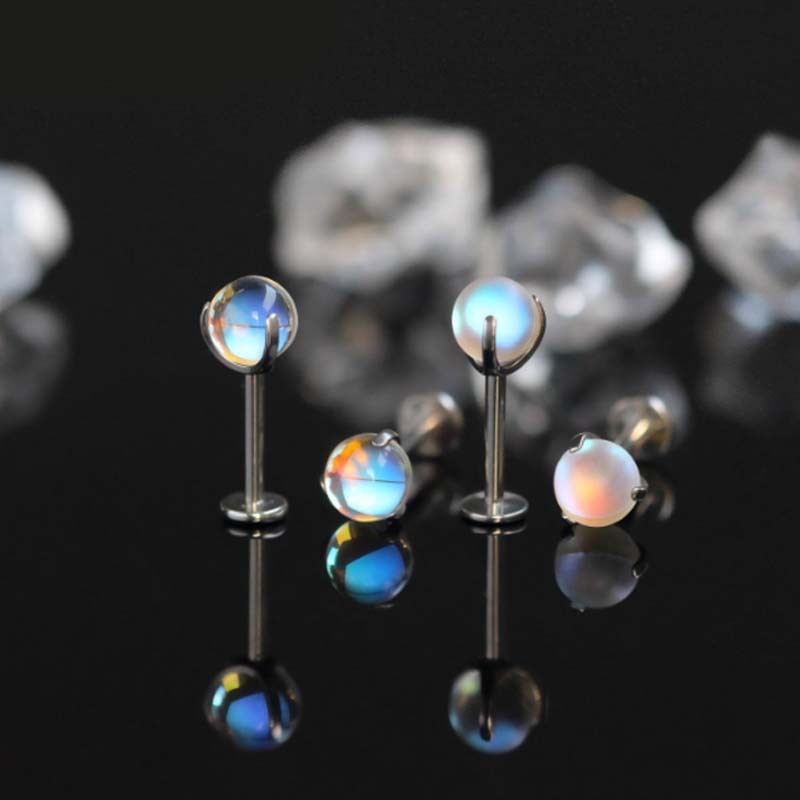 F136 Titanium Alloy 月光石 Tongue Barbell Ear Stud 替换 Jewelry 头G23 Titanium 三 Prong Ball Labret Stud Piercing Accessories