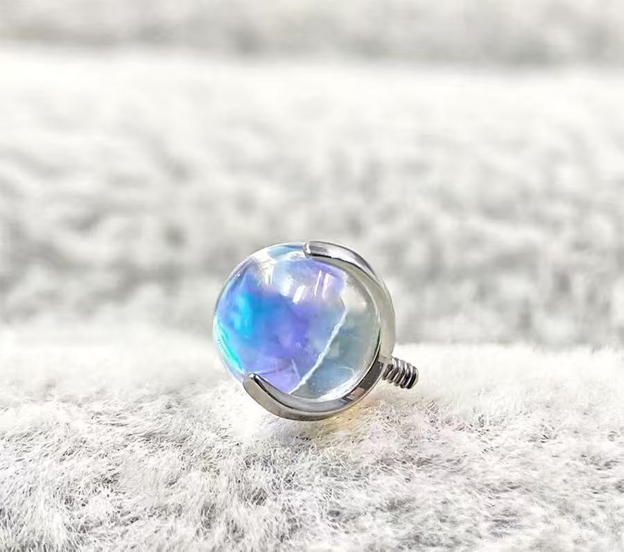 F136 Titanium Alloy 月光石 Tongue Barbell Ear Stud 替换 Jewelry 头G23 Titanium 三 Prong Ball Labret Stud Piercing Accessories