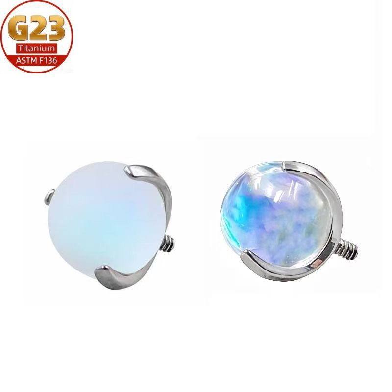 F136 Titanium Alloy 月光石 Tongue Barbell Ear Stud 替换 Jewelry 头G23 Titanium 三 Prong Ball Labret Stud Piercing Jewelry