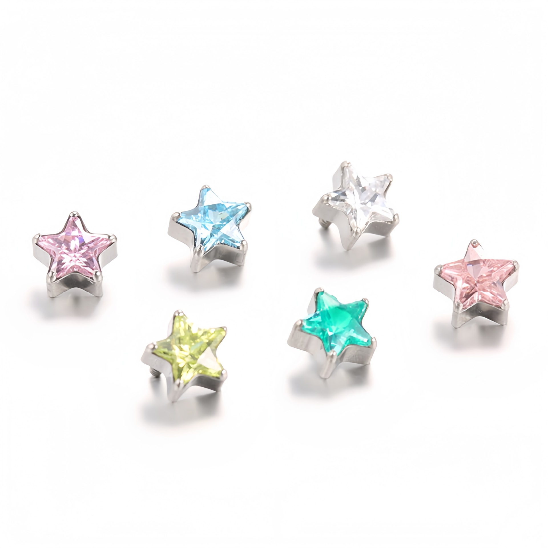 Titanium Alloy 五角 Star 超闪 Cubic Zirconia Labret Stud Internal Thread Ear Stud Helix Cartilage Stud 人体 Piercing Jewelry 头