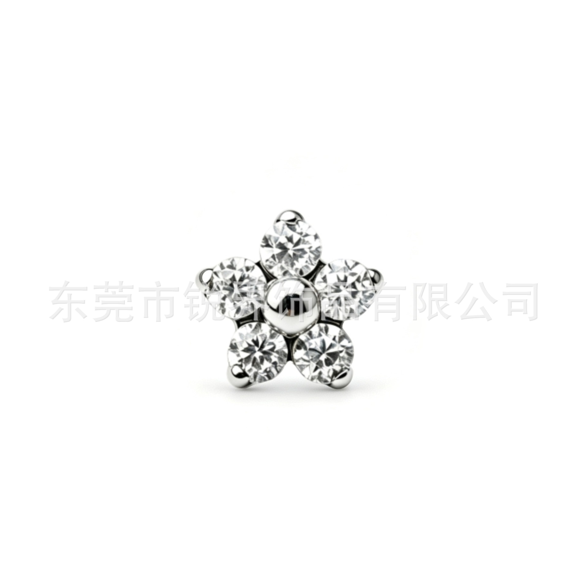 F136 Titanium Alloy 超闪 Cubic Zirconia 五瓣小梅 Flower Ear Stud Internal Thread Labret Stud Nose Stud Helix Cartilage Stud Piercing Jewelry