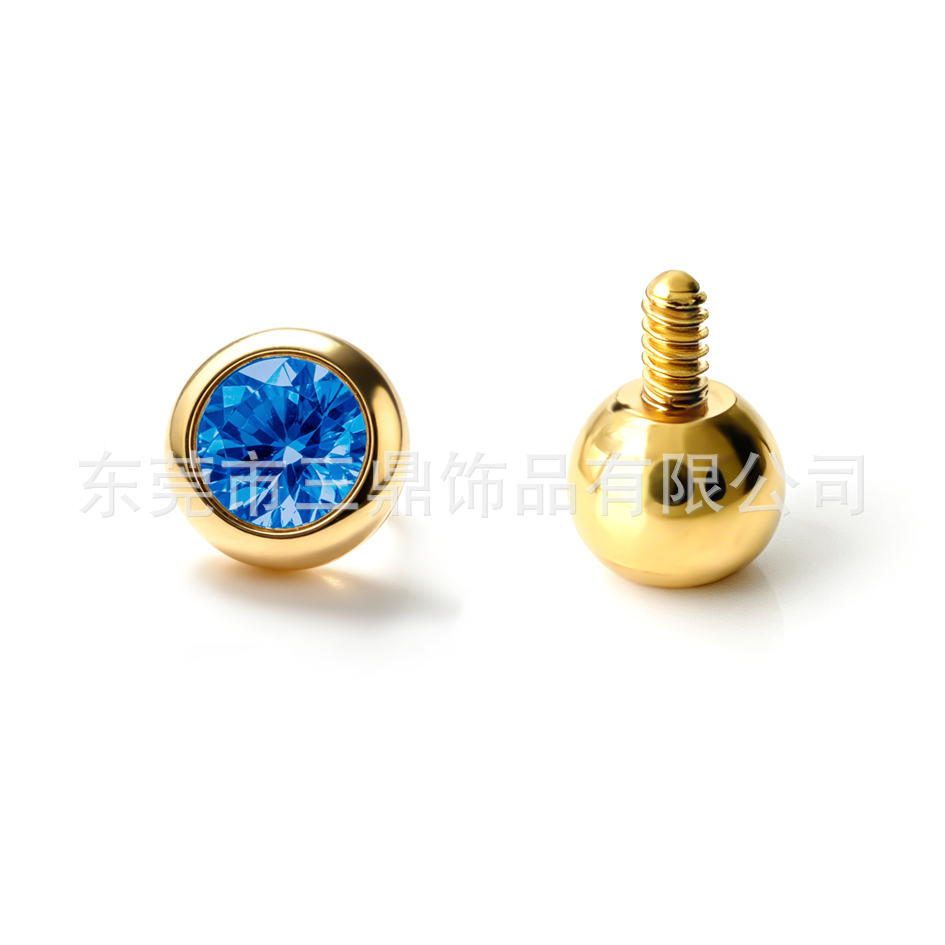 F136钛3.0mm迷你小小金豆锆石耳钉18K镀金鼻钉唇钉G23钛合金穿刺