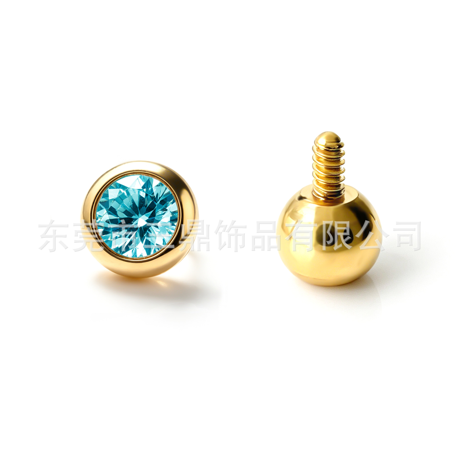 F136钛3.0mm迷你小小金豆锆石耳钉18K镀金鼻钉唇钉G23钛合金穿刺