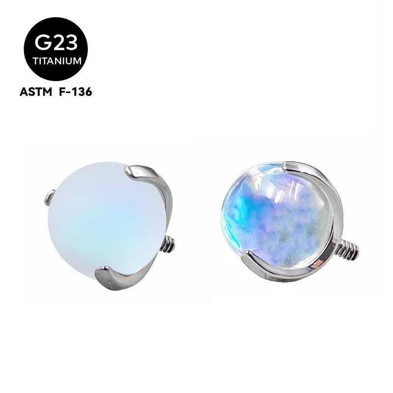 F136 Titanium Alloy 月光石 Tongue Barbell Ear Stud 替换 Jewelry 头G23 Titanium 三 Prong Ball Labret Stud Piercing Accessories