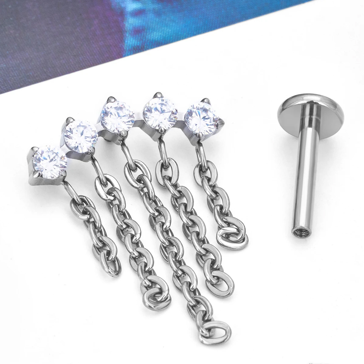 Astm F136 Titanium Piercing Ear Stud 嘻哈 链条 Helix Cartilage Stud F136 Titanium Alloy Labret Stud Lip Ring