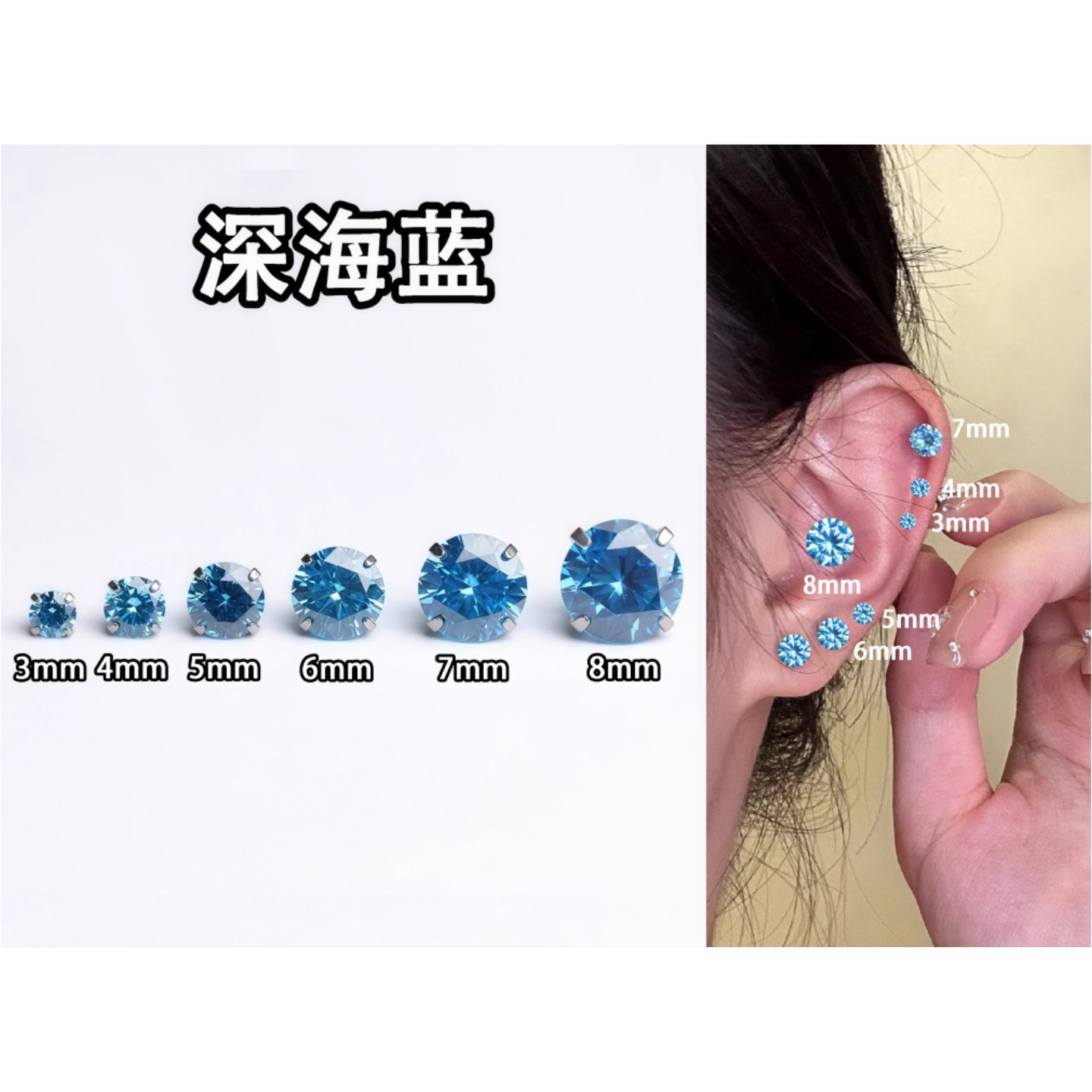 G23 Implant Grade Titanium Four Prong 夹 Cubic Zirconia Ear Stud Cubic Zirconia F136 Titanium 养洞 Labret Stud Helix Cartilage Stud Jewelry Accessories