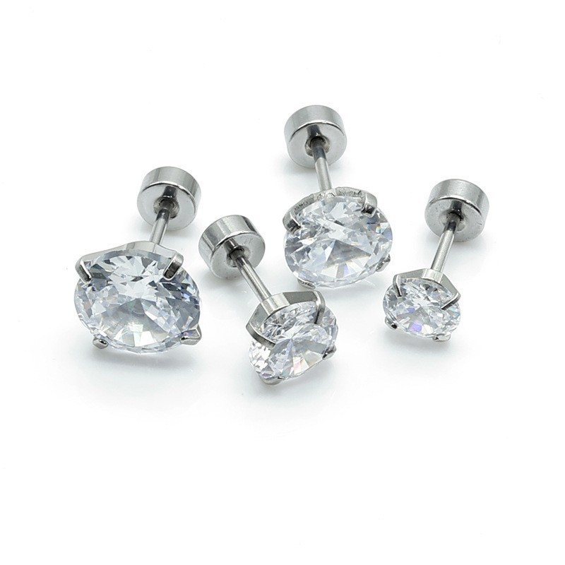 316L Surgical Steel Flat Back Cubic Zirconia Ear Stud 圆饼 Helix Cartilage Stud Ear 蜗钉 Set External Thread