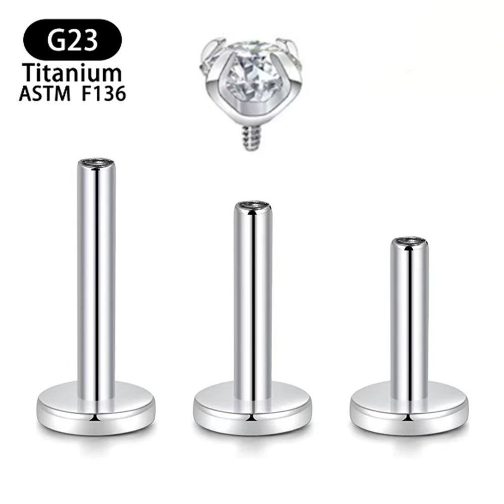 136 Titanium Alloy Flat Back 座1.2 内牙 Labret Stud 4-18mm单 Double Size Tongue Barbell Piercing Jewelry - 16G(1.22mm),18mm(0.709")