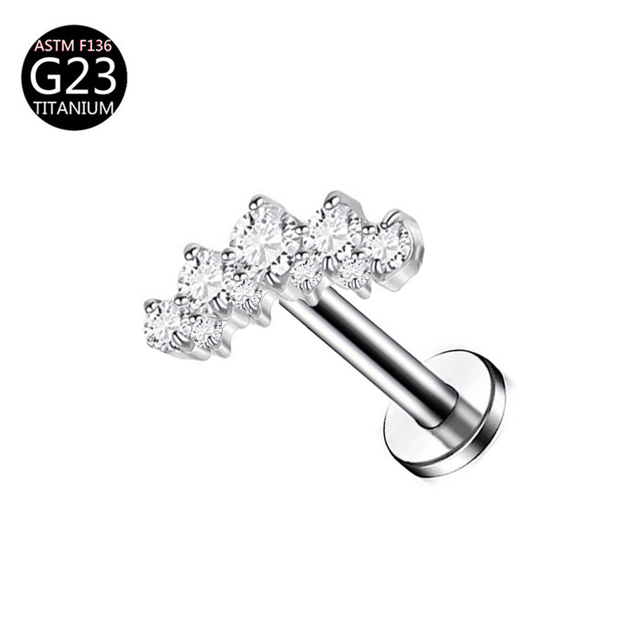 厂家 G23 Titanium 穿孔 Labret Stud Ear Stud Brass Studded Cubic Zirconia 链条叶子F136 Titanium Alloy Ear Stud
