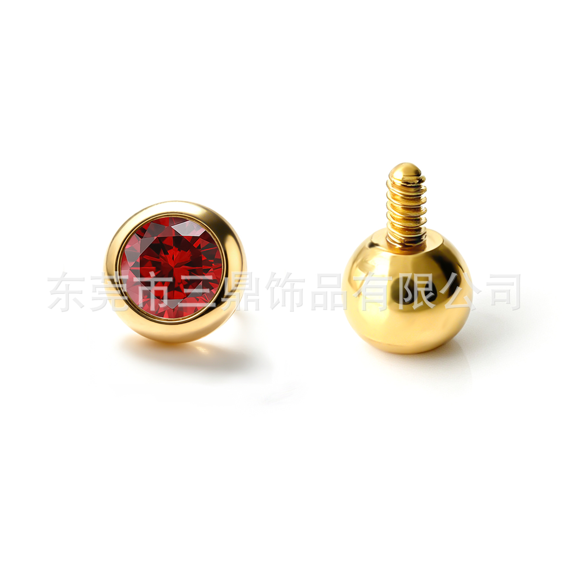 F136钛3.0mm迷你小小金豆锆石耳钉18K镀金鼻钉唇钉G23钛合金穿刺