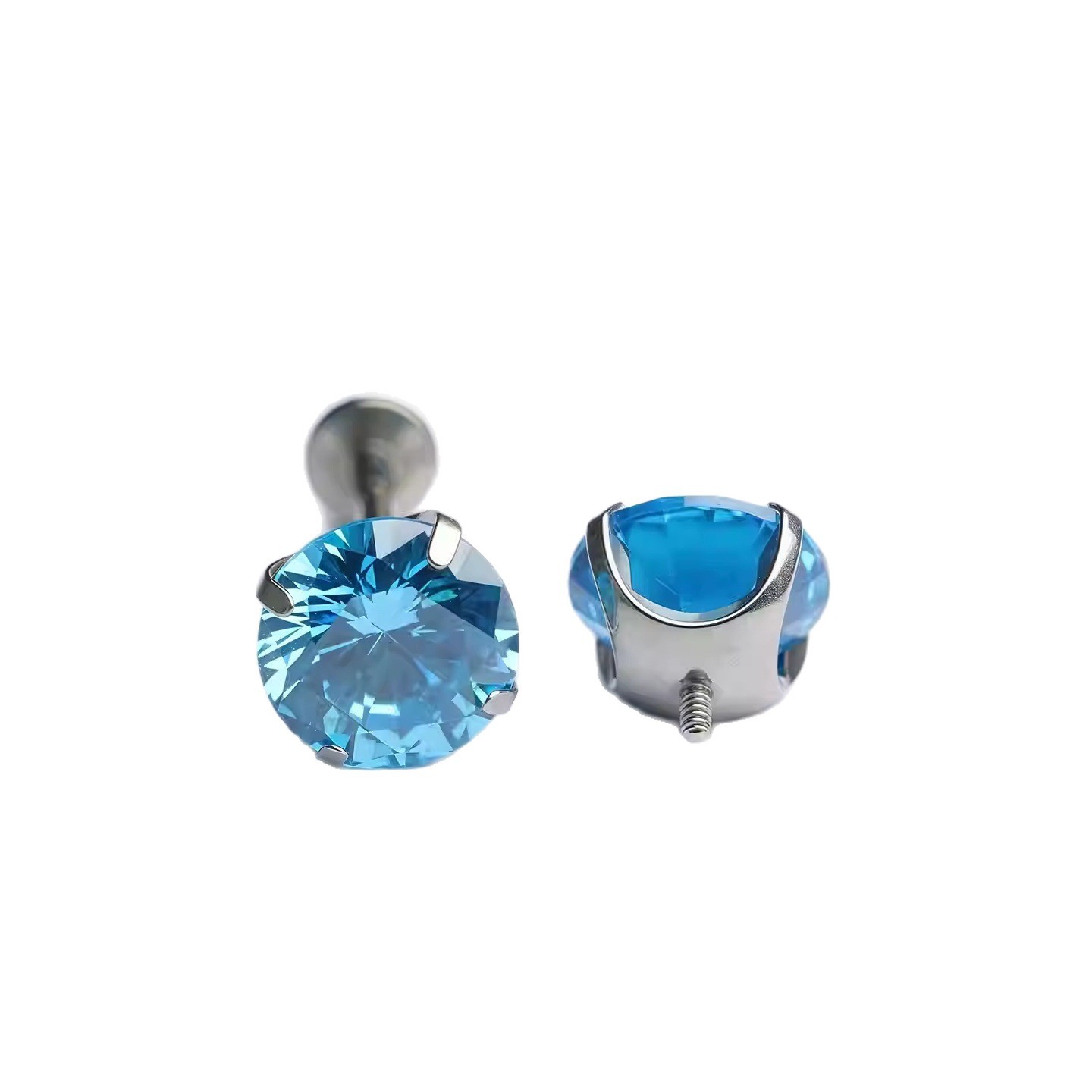 G23 Implant Grade Titanium Four Prong 夹 Cubic Zirconia Ear Stud Cubic Zirconia F136 Titanium 养洞 Labret Stud Helix Cartilage Stud Jewelry Accessories