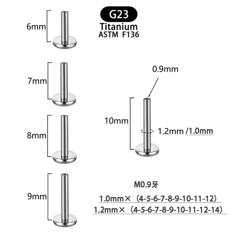 136 Titanium Alloy Flat Back 座1.2 内牙 Labret Stud 4-18mm单 Double Size Tongue Barbell Piercing Jewelry - 16G(1.22mm),18mm(0.709")