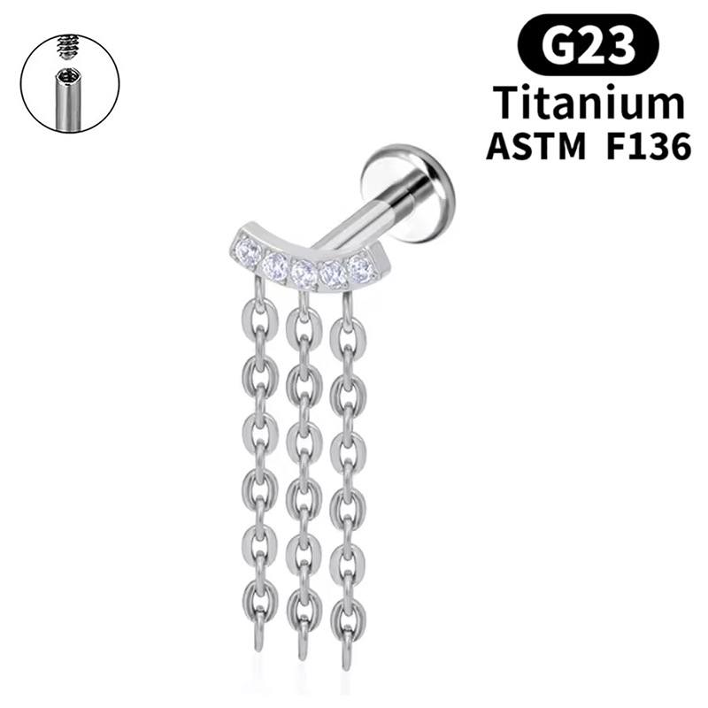 Astm F136 Titanium Piercing Ear Stud 嘻哈 链条 Helix Cartilage Stud F136 Titanium Alloy Labret Stud Lip Ring