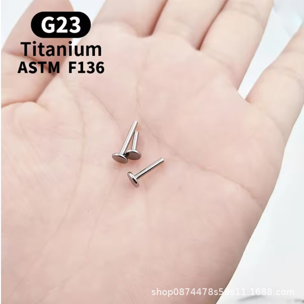 136 Titanium Alloy Flat Back 座1.2 内牙 Labret Stud 4-18mm单 Double Size Tongue Barbell Piercing Jewelry - 16G(1.22mm),18mm(0.709")