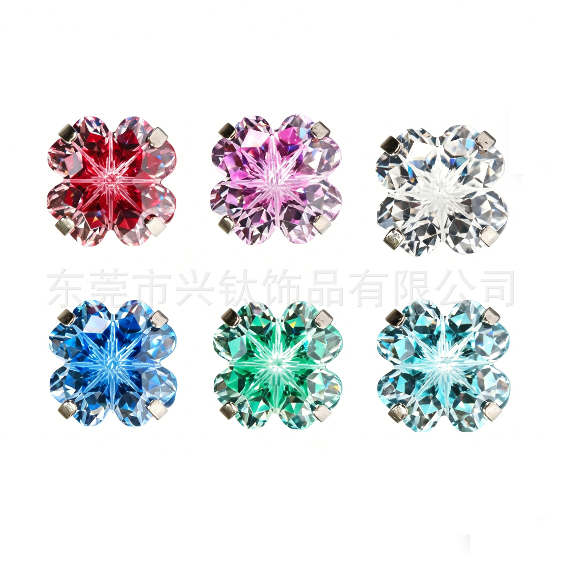F136 Titanium Alloy 四叶草 Cubic Zirconia Ear Stud 圆底 Prong Studded 渐变G23 Ear Stud Helix Cartilage Stud Ear 蜗钉穿孔