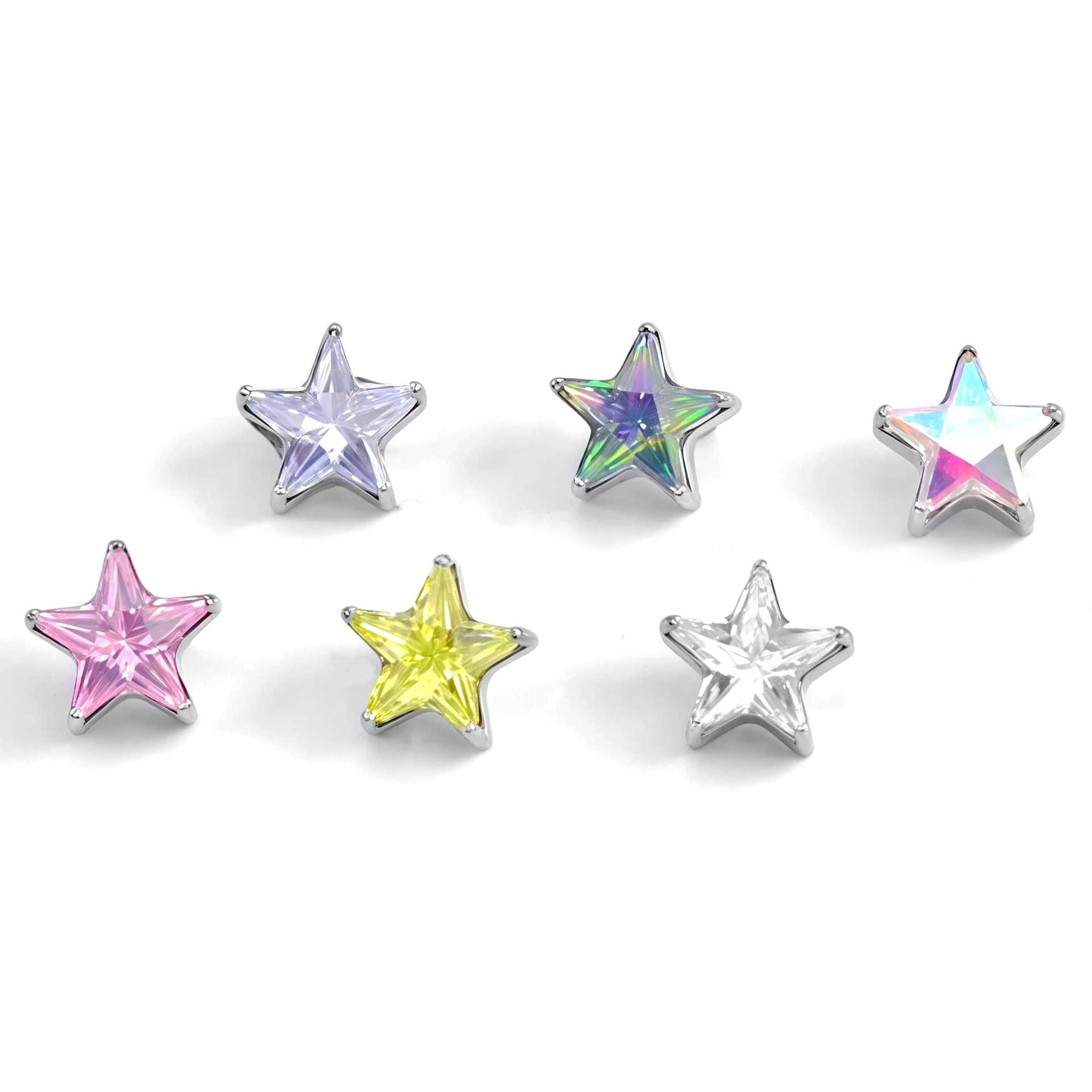Titanium Alloy 五角 Star 超闪 Cubic Zirconia Labret Stud Internal Thread Ear Stud Helix Cartilage Stud 人体 Piercing Jewelry 头