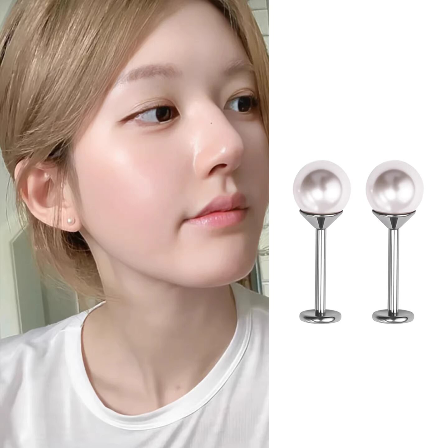 Titanium Alloy 施家 Pearl Internal Thread Ear Stud 高级 Helix Cartilage Stud Screw 拧替换头 Ear 饰 Ear 垂钉
